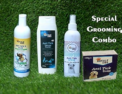 Royale Dog Anti Tick & Flea Shampoo 500 ml + Royale Dog Anti Tick Talcum Powder + ROYALE DOG 100% Natural Flea Spray for Dogs, Cats & Pets | Fleas, Ticks & Lice 200ml+ Royale Dog Anti Tick Soap 100gms