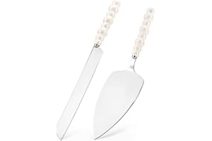 2-Piece Wedding Cake Knife and Server Set – Stainless Steel Cutters with Ceramic Pearl Handles, Ideal for Weddings, Engagemen