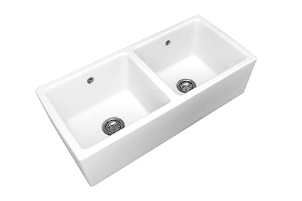 Ceramic Sink Service Stamp 2 Bins Belfast White Amazon Com