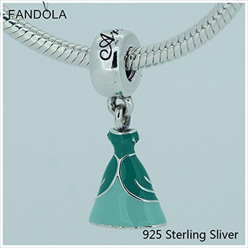 Beads Compatible With Pandora Bracelets 925 Sterling Silver Jewelry Ariel Dress Silver Dangle With Green Enamel DIY Charms