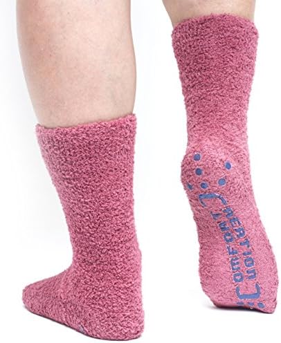 Creation Comfort Non-Skid Slipper Socks (Unisex) – Fuzzy, Moisture-Wicking – Ideal for Diabetics, Cold Feet, Home, Travel - Hospital – Crew Length (Pink)