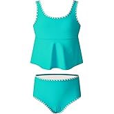 blibean Girls Swimsuits Two Piece Tankini Sets Ruffle Bathing Suit with Chest Pad Size 6-15 Years