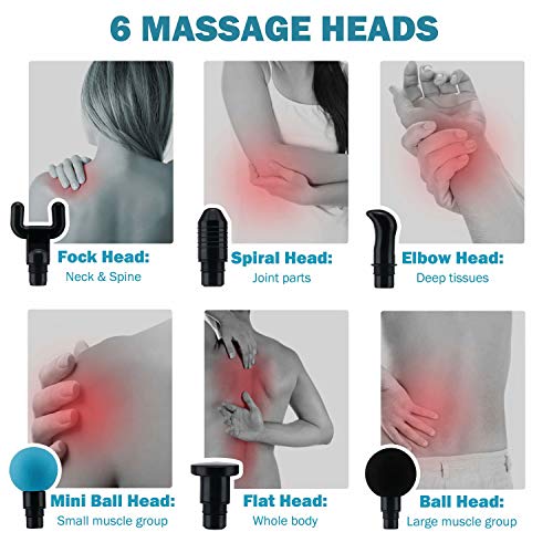 Deep Tissue Massage Gun, Rechargeable Handheld Percussion Massager, Portable Body Muscle Massage gun for Pain Relief and Back Muscle Soreness with 6 Massage Heads and 30 Speed High-Intensity Vibration