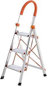 LXF Escaleras plegables Escalera plegable de 3 pasos con pasamanos