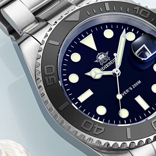 ADDIESDIVE Black Sliver Watches for Men Analog Quartz Movement 200 M Waterproof Luminous Watch