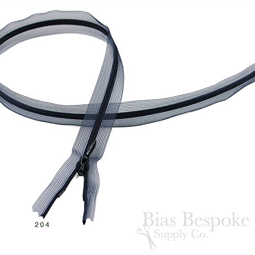 Set of 12 Transparent Navy Blue Invisible Zippers, 28" Length, Bias Bespoke Brand