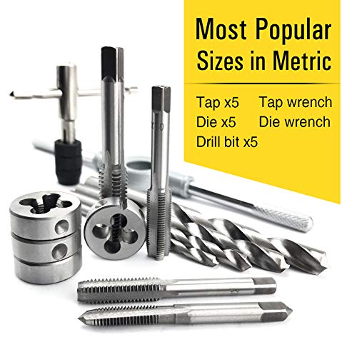 AZUNO 14Piece Metric Tap and Die Set, with Drill Bit and Wrenches
