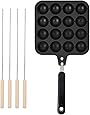 Takoyaki Grill Pan Plate, Non-Stick Plate Pancakes Cooking Baking Mold Tray with 4 Baking Pins Pancake Tools
