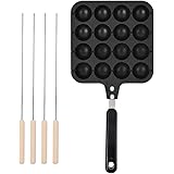 Takoyaki Grill Pan Plate, Non-Stick Plate Pancakes Cooking Baking Mold Tray with 4 Baking Pins Pancake Tools