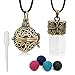 Essential Oil Diffuser Necklace Aromatherapy Diffuser Pendant + Bottle “Antique Bronze Style” with 4 Multi-Colored Lava Stone, 1 Dropper, 24 Inches Adjustable Long Wax Rope