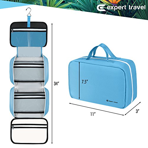 Hanging Travel Toiletry Bag for Men and Women | Makeup Bag | Cosmetic Bag | Bathroom and Shower Organizer Kit | Leak Proof | Large (34”x11”)
