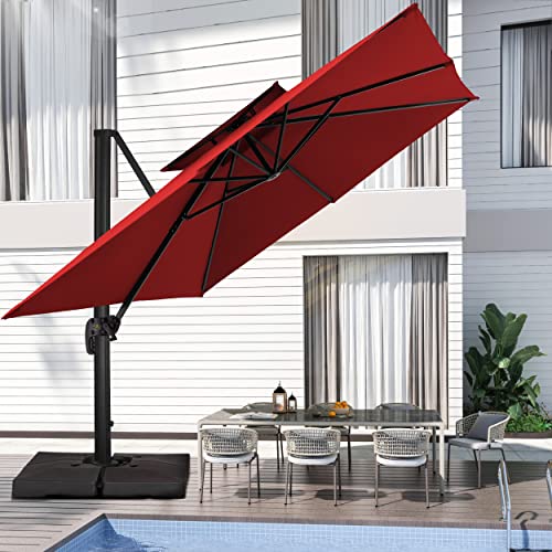 JEAREY 9FT Square Cantilever Patio Umbrella Double Top Roating Outdoor
