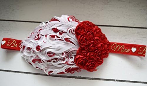 Handcrafted Be Mine Red and White Valentines Feather Headband - Heart Headband - Baby Girl Headband - Toddler Headband - Red 1920s Headpiece