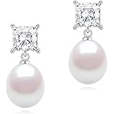 BAMIKI Pearl Earrings Drop & Dangle, Freshwater Cultured Baroque Pearls 10-12MM, 925 Sterling Silver Earrings with Gem Quality CZ Diamonds, Evening or Casual, Jewelry Gifts for Women