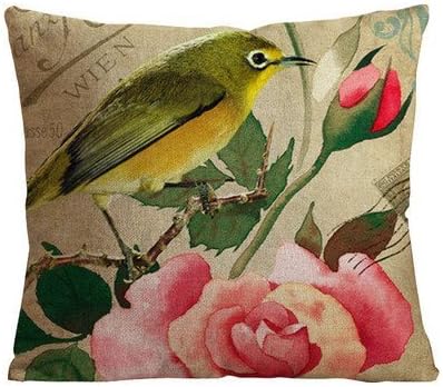 huirong Pillowcase Design 18 X 18 inch (45 X 45cm) bird and flower Pillow Protector, Best Pillow Cover,One side printing