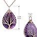 Top Plaza Wire Wrapped Tree of Life Natural Gemstone Teardrop Pendant Necklace Healing Crystal Chakra Jewelry for Women - Rose Quartz