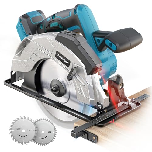 LIVOWALNY Circular Saw Compatible with Ma-kita 18V Batteries, Hand Circular Saw 66 mm with Saw Blade Ø165 x Ø20mm, Angle Tilt Adjustable without Tools (Tool Only)-Blue