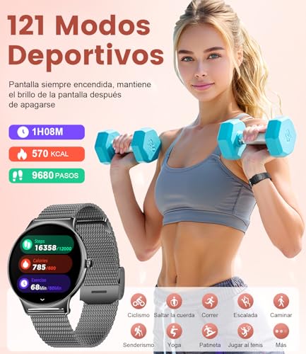 LIGE Women's Smart Watch with Bluetooth Call, 1.43 Inch AMOLED Ultrathin, 120+ Sports Modes, Message Reminder, 24H Heart Rate Monitor, Sleep Monitor, Calories, Pedometer, Android iOS, Black