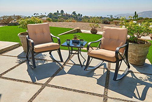 Suncrown Outdoor Rocking Wicker Bistro Set with Glass Top Table (3-Piece Set) All Weather | Thic ...