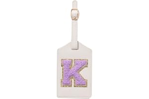 CHOIEO Initial Luggage Tag, PU Leather Luggage Tag, Embroidered Luggage Tag, Letter Luggage Tag, Monogrammed Luggage Tag, Luggage Tag for Baggage Bag Suitcase (K, White Leather+Purple Letter)