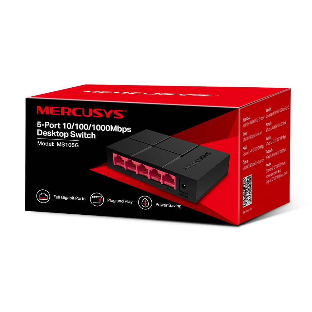 Mercusys MS105G 5-Ports Gigabit Netzwerk Switch, Automatische Aushandlung, Automatische MDI/MDIX-Umschaltung, Plug and Play, MAC-Adressen-Lernen, 105×70×24.9 mm 6