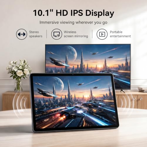 Tablet with keyboard, Android 16 Tablets with 10 Inch HD+IPS Display, 18GB RAM+128GB ROM/ 2TB TF, Gemini AI 3.1, GPS, 5G WiFi & 5MP Camera, 6000mAh, Widevine L1, GMS Certified, 4 Years Warranty