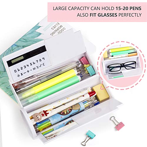 Multifuction Pencil Case for Boys Girls PYFK Pencil Box with Calculator Mirror and Whiteboard Pencil Holder for School Office Supplies Cute with Perfect Size and Easy Access(Fox)