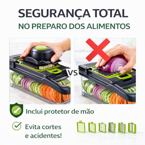 Ralador Multifuncional 16 em 1 Mandoline Profissional Cortador Fatiador de Legumes em Aço Inox com Recipiente Praticidade e Economia de Tempo na Cozinha