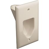DataComm Electronics 45-0001-LA 1-Gang Recessed Low Voltage Cable Wire Pass Through Wall Plate &ndash; Conceals AV Cables, Durable ABS Plastic, Lite Almond