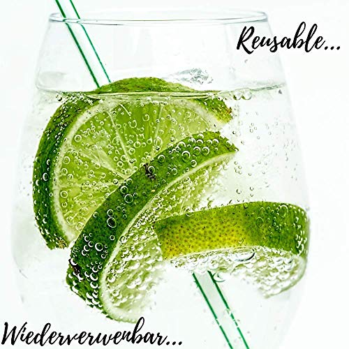 safe2bio 6 Stück farbige Premium Strohhalme aus Glas inkl. 2 Reinigungsbürsten, Trinkhalme bunt 20 cm lang, Glasstrohalme AD 8 mm, Trinkhalm recyclebar, Cocktail, Smoothie, gebogen – Bild 3