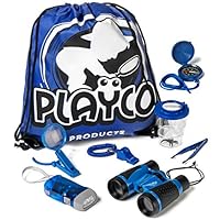 Playco Kids Explorer Kit - Fun Gift for Boys and Girls Age 3 4 5 5 7 8 9 10 Year Olds - Includes Toy Binoculars, Compass, Flashlight, Magnifying Glass, Whistle, and Bug Kit