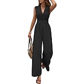 Pink Queen Jumpsuits for Women Dressy Sleeveless V Neck Wide Leg Pants Romper Casual Vacation Outfits