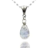 LeilaNicoleDesigns LND Natural Rainbow Moonstone Pendant, White Gemstone Necklace for Her, June Birthstone Jewelry, Teardrop, Gift For Women, 925 Sterling Silver, 18 Inch Chain (Bail)
