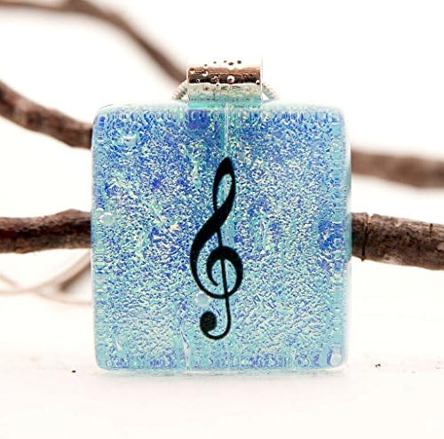 Treble Clef Jewelry, Treble Clef Pendant, Treble Clef Necklace, Music Jewelry, Music Note, Fused Glass Pendant, Treble Clef Charm, Glass Pendant Slide, Chain Included, Gift For Musician, Musical Gift