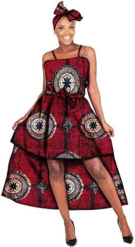 African Dresses for Women Party Wear Traditional Cultural Wax Ankara+Headwrap 20×60 inch