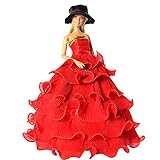 Barwa Red Gown Dress with Hat Princess Evening Party Clothes Wears Wedding Dresses for Barbie Doll