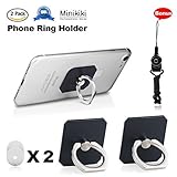 MiniKIKI Phone Finger Holder, 2 Packs Phone Ring Stand Holder, Smartphone Holder, Phone Ring Holder, 360&deg; Rotation Phone Finger Grip, Phone Kickstand, 1 Lanyard As Bonus, for Phone, iPad (Black)