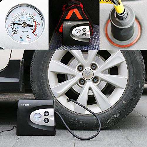 NoOne Air Compressor Pump,12V DC Portable Car Tire inflator Guage with Emergency Led Light for Car/Bicycle/Motorcycle/Ball/Air Matresses 120W 150PSI