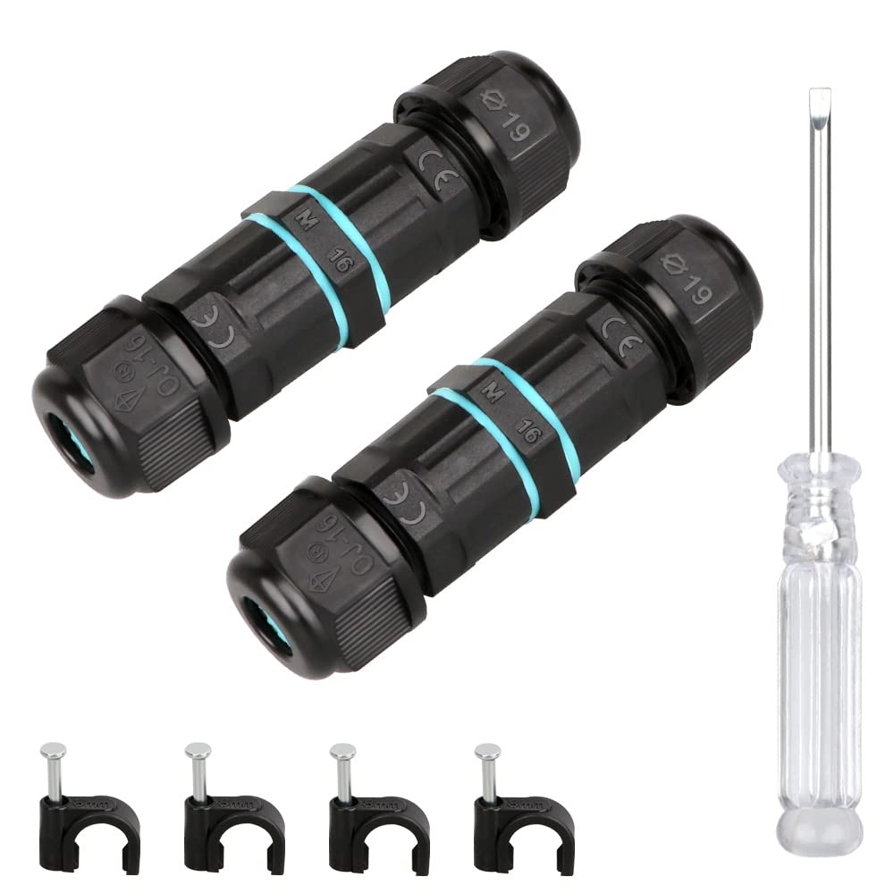 Waterproof Outdoor Cable Connector Zevnico IP68 Cable Connector, 3 Pole Waterproof Connectors for Outside Cables, Inline Electric Cable Connector 2 Way External Sleeve Coupler Ø 4mm-8mm (Pack of 2)
