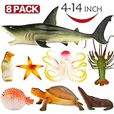 Funcorn Toys Ocean, 4-14 Inch Large Vinyl Plastic Animal Set(8 Pack) Realistic Under The Sea Life Figure Bath Toy for Child Toddler Educational Party Favors,Octopus Shark Turtle, 1