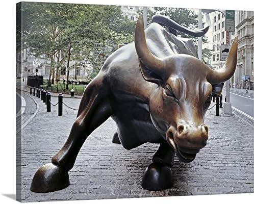 GREATBIGCANVAS Gallery-Wrapped Canvas Entitled 'Charging Bull' by Arturo Di Modica in Bowling Green Park in Lower Manhattan by 16"x12"