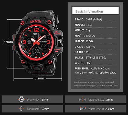 Gosasa Big Dial Digital Watch S Shock Men Military Army Watch Water Resistant LED Sports Watches (Red) - Thumbnail 4