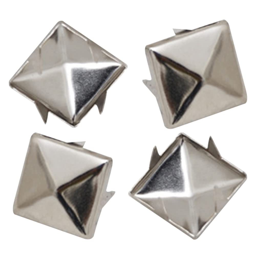 100 Pcs Square Rivets Silver 15mm Pyramid Studs Standard Size Punk Spikes Rivet Clothing Spikes Studs for Leathercrafts DIY Projects Bags Belt Shoe Decorative Clothing Jeans