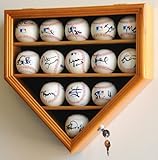 14 Baseball Ball Display Case Cabinet Holder Wall Rack Home Plate Shaped w/98% UV Protection- Lockable