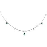 Pearl Miner 925 Sterling Silver Emerald Green CZ Drop Stations Chain Necklace for Women