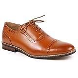 Parrazo Men's Perforated Lace Up Cap Toe Oxford Dress Shoes (11, Cognac Brown)