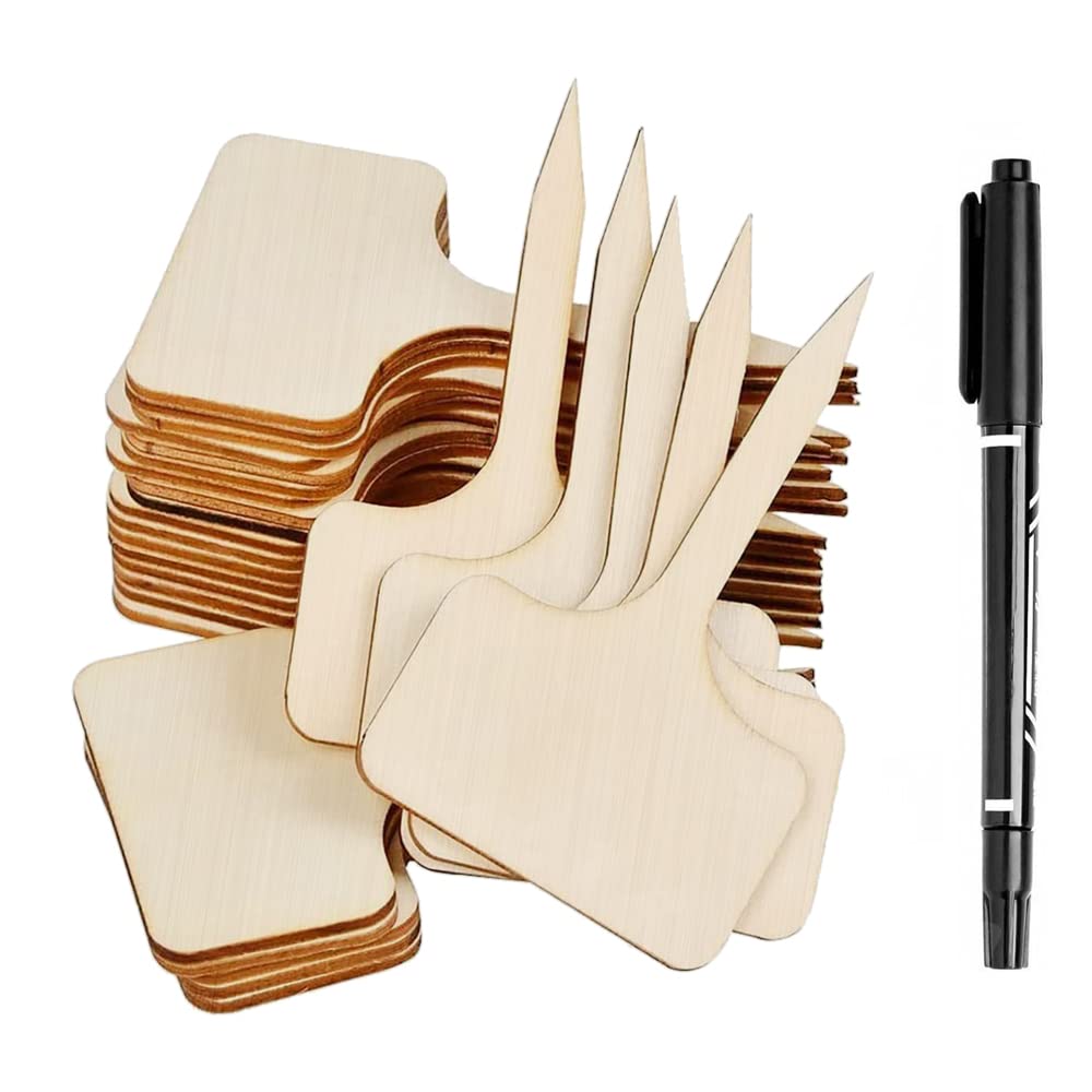 Plant Labels,30 pcs Wooden Garden Signs Plant Tags Type Markers Decorative Garden Tag with A Marker Pen,for Seed Potted Herbs Flowers Vegetables Seedlings