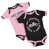 Harley-Davidson Girls Baby Twin Pack Creeper My Grandpa Rides a Harley Pink