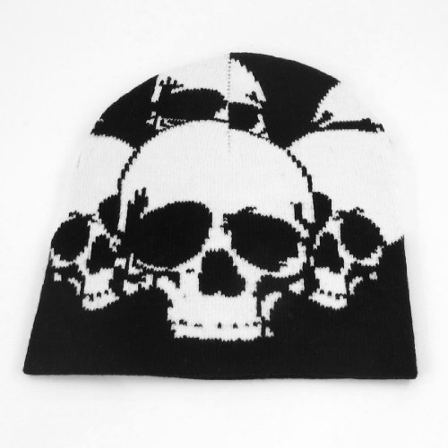 Men Lady Skull Head Pattern Black White Knit Elastic Winter Warmer Beanies Hat Cap