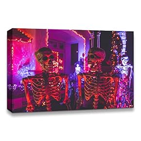 Canvas Wall Art Halloween Pumpkin Lantern Painting Artwork for Home Prints Framed - 12x18 inches